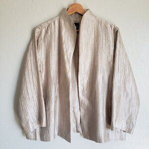 Eileen Fisher Silk Textured Groove Jacket Open Front Champagne Sz M Quiet Luxury